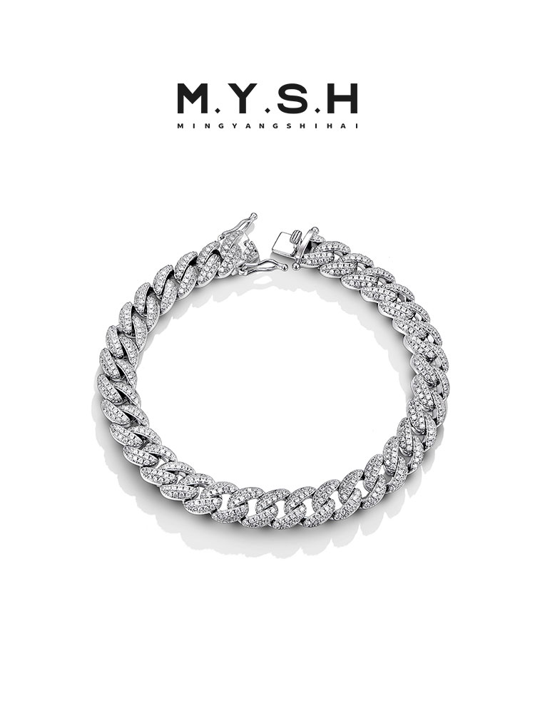 S925 Silver Pavé Diamond Cuban Link Bracelet