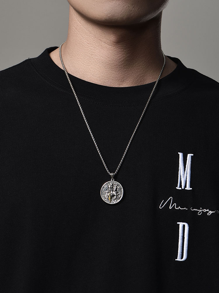 S925 Silver Warrior on Horseback Pendant Necklace