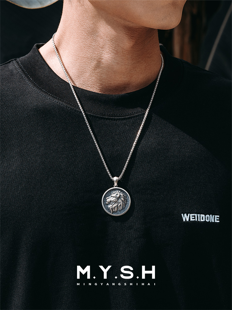 S925 Silver Lion Head Pendant Necklace