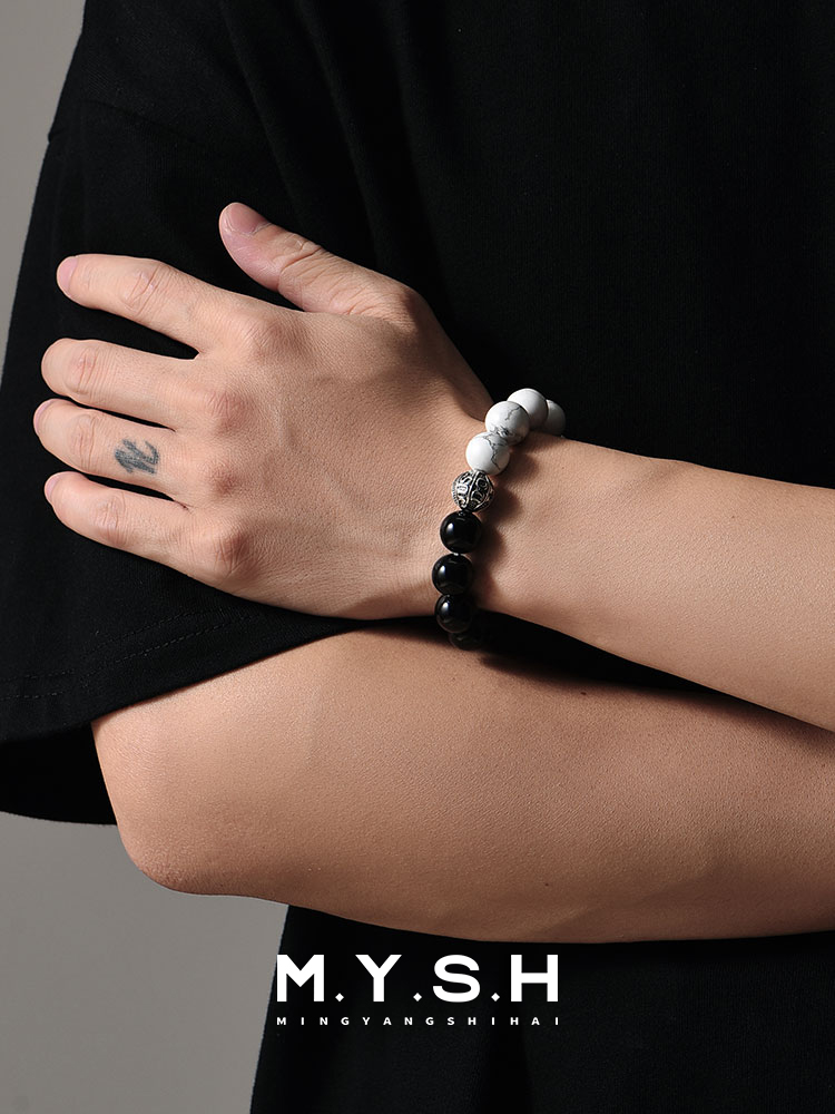 S925 Silver Basketball Charm Black & White Turquoise Bracelet