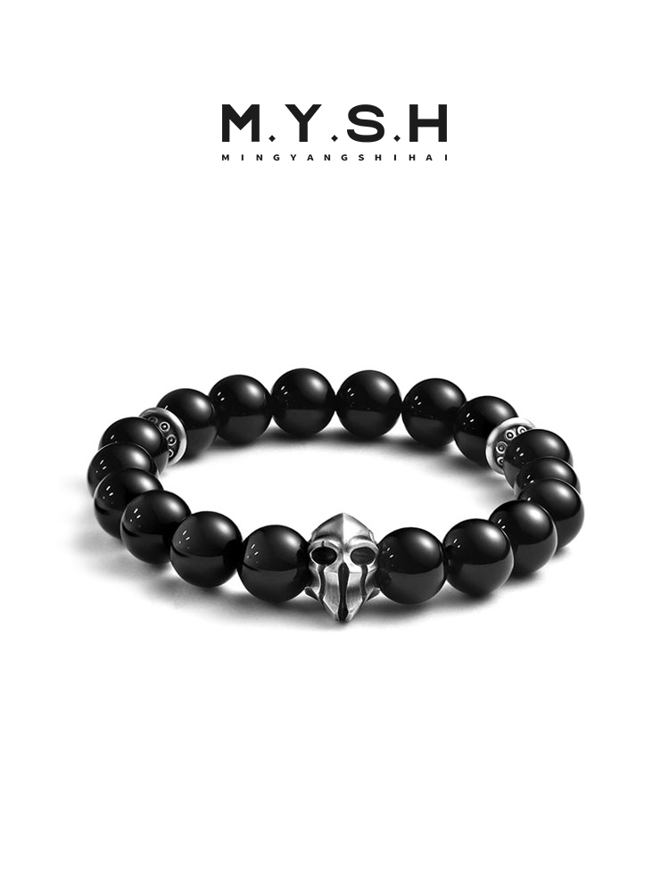S925 Silver Spartan Skull Black Onyx Bracelet