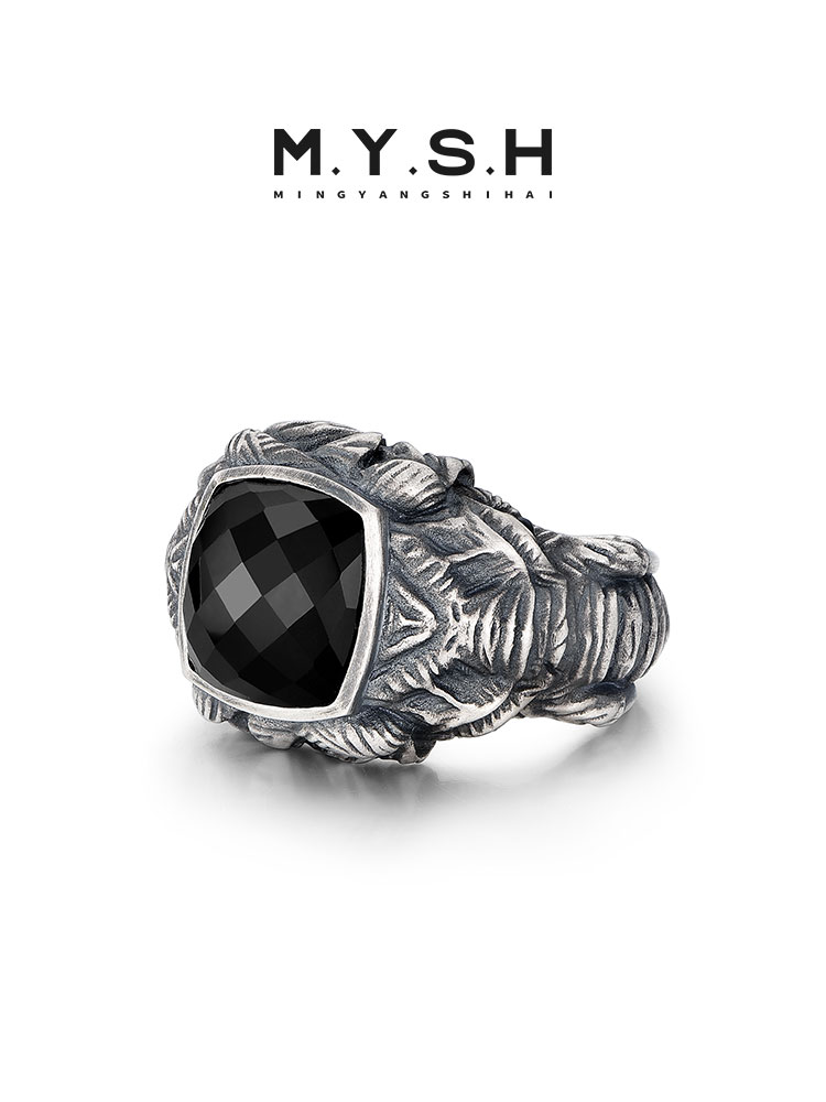 S925 Silver Black Onyx Elephant King Ring-MYSH