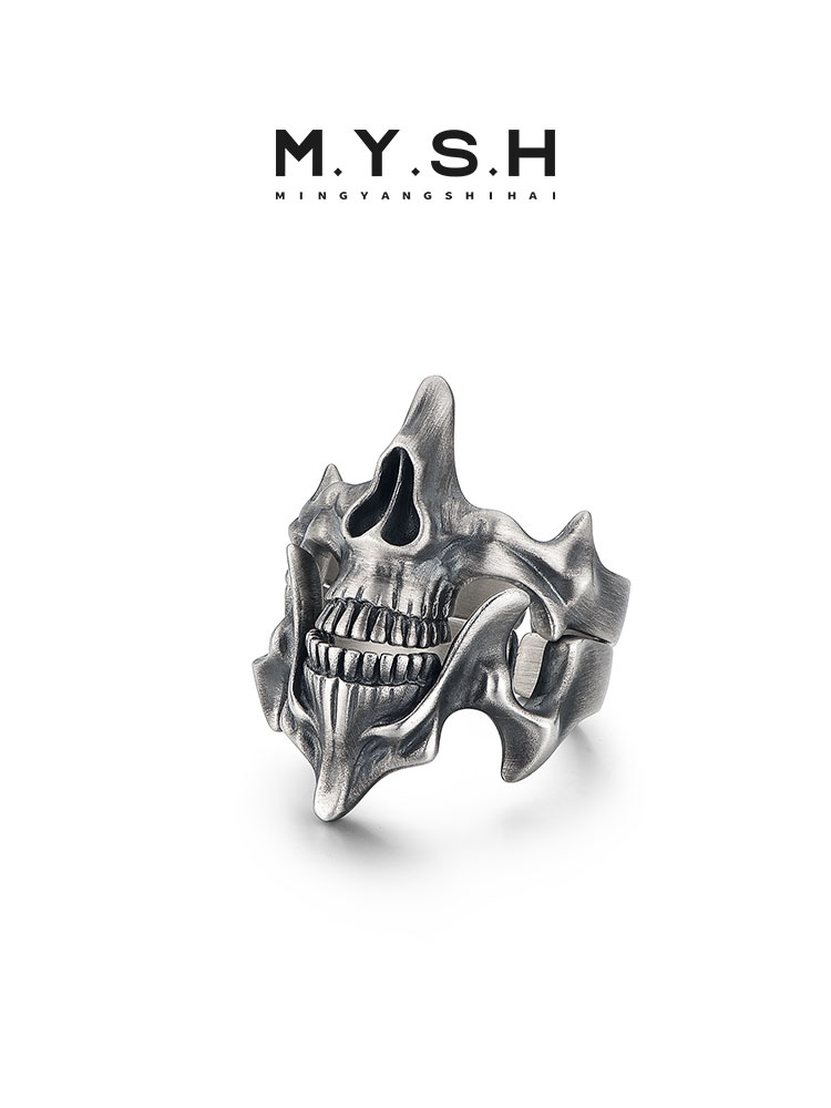 S925 Silver Skull Ghost Face 2-in-1 Ring
