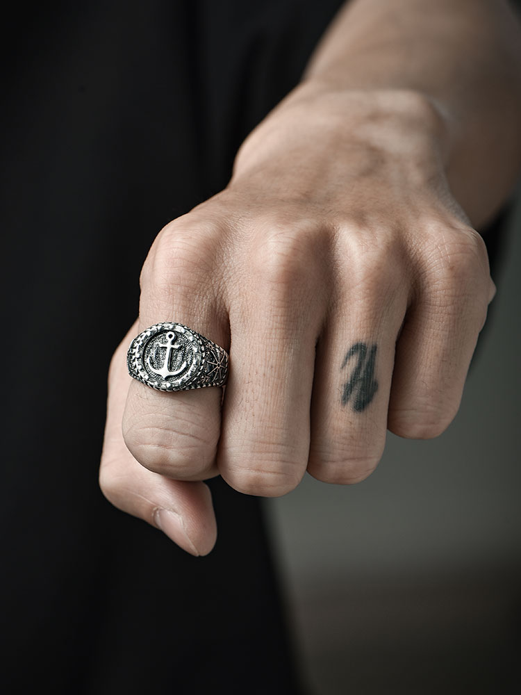 S925 Silver Anchor Vintage Open Ring