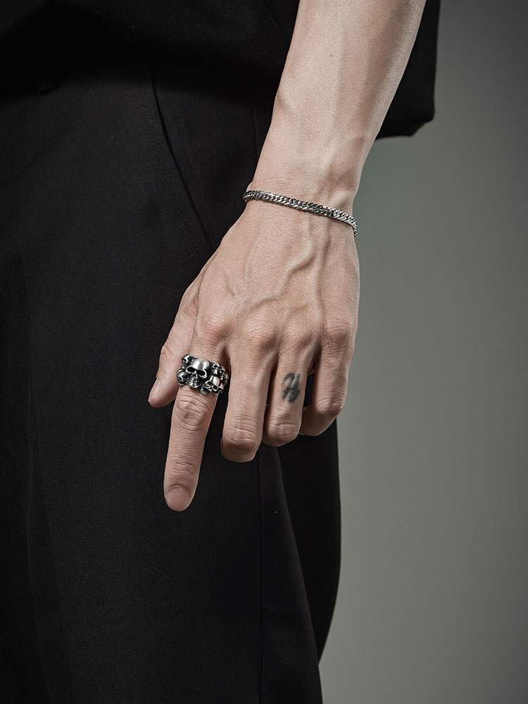 S925 Silver Multi-Skull Statement Ring