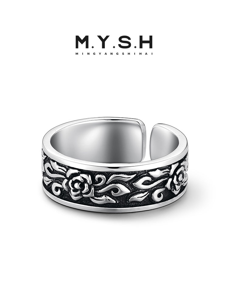 S925 Silver Vintage Rose Open Band Ring