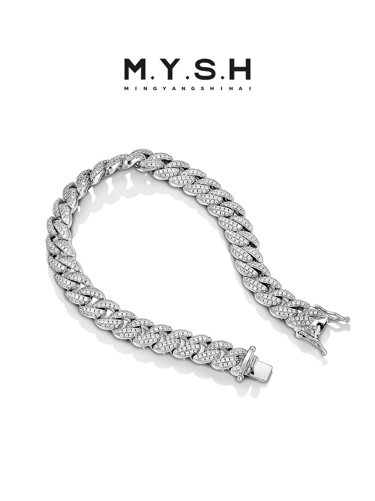 S925 Silver Pavé Diamond Cuban Link Bracelet