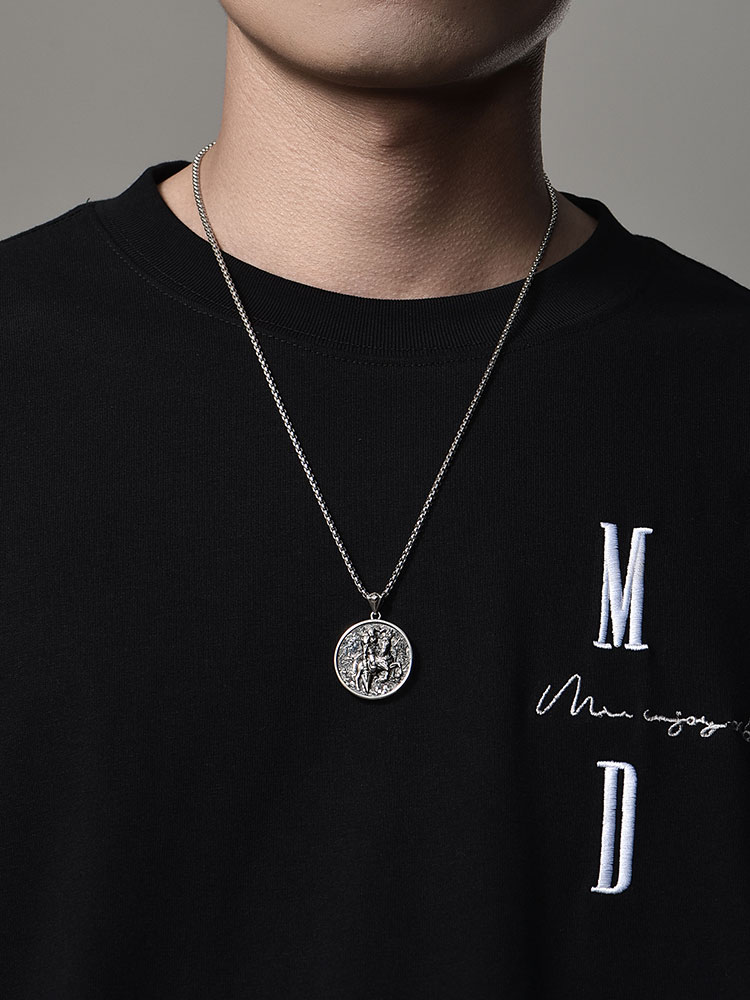 S925 Silver Warrior on Horseback Pendant Necklace