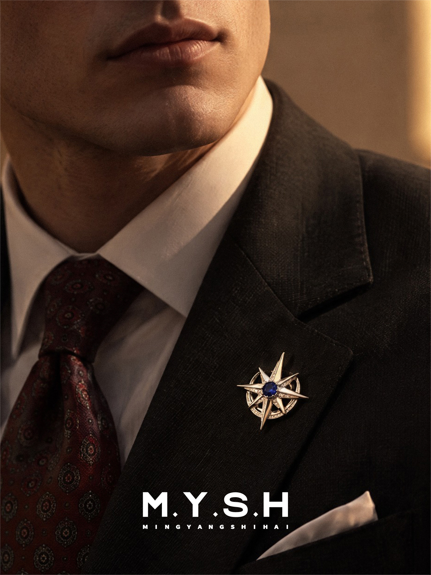 S925 Silver Eight-Point Star Brooch for Men