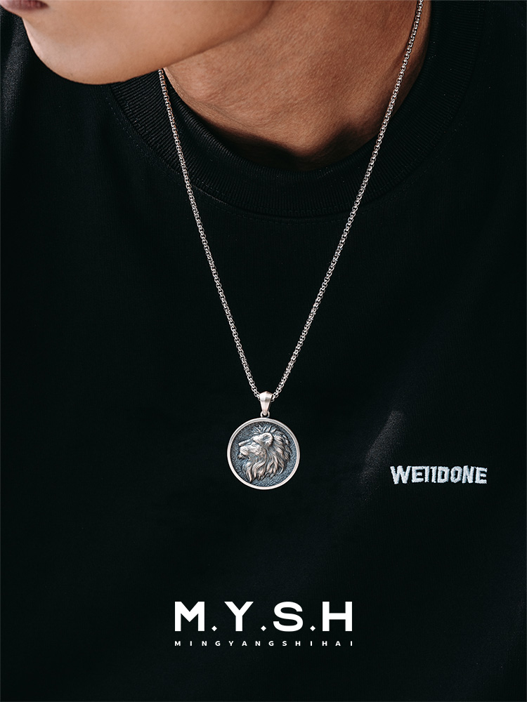 S925 Silver Lion Head Pendant Necklace