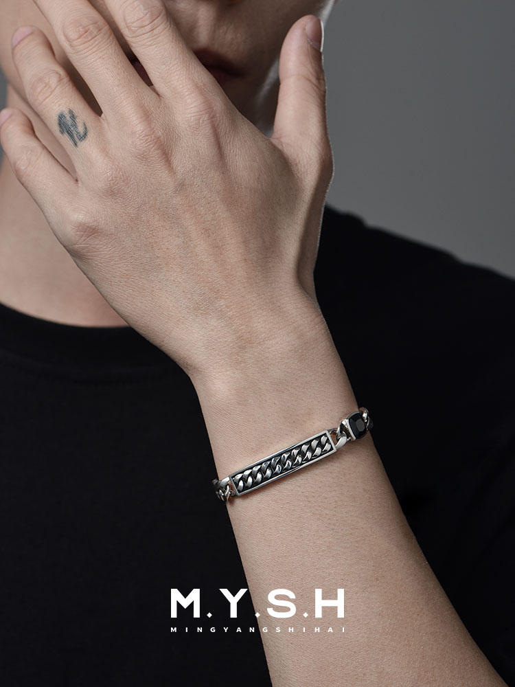 S925 Silver Black Zirconia Cuban Bracelet