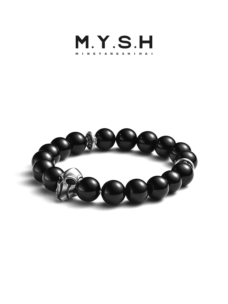 S925 Silver Spartan Skull Black Onyx Bracelet