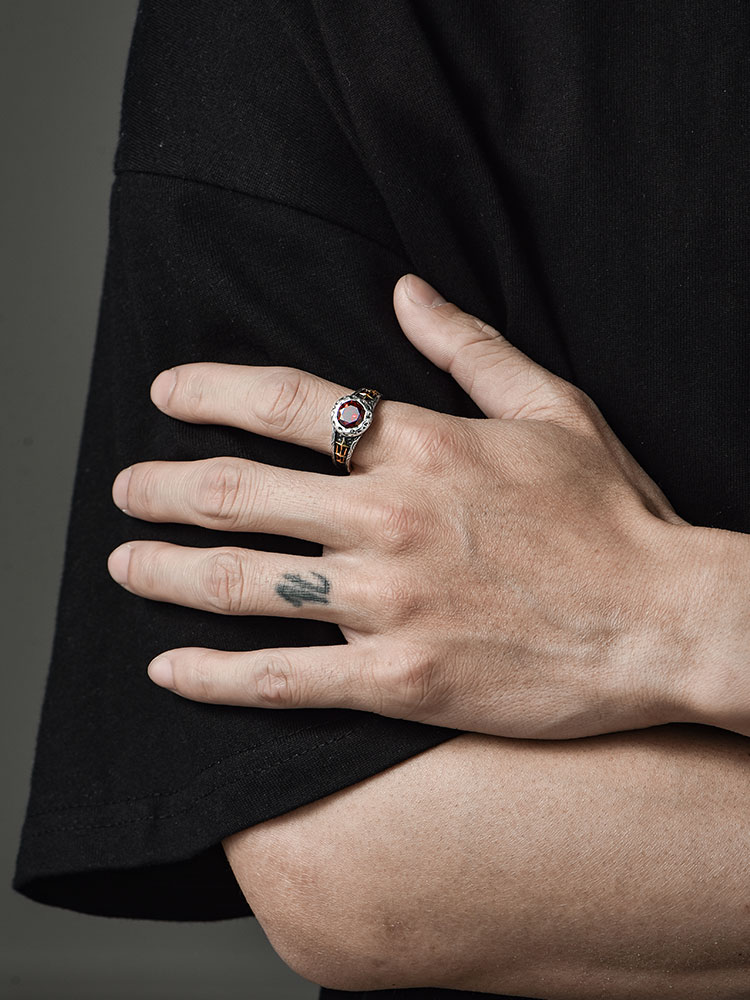 S925 Silver Red Zircon Polaris Adjustable Ring