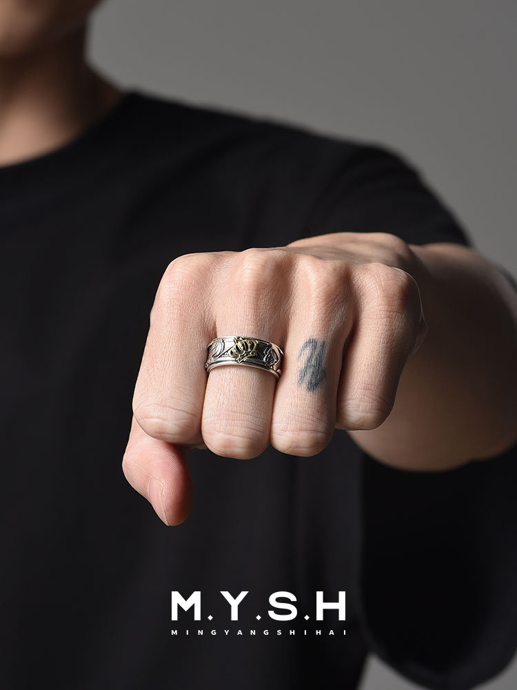 S925 Silver Crown Basketball Adjustable Cuff Ring