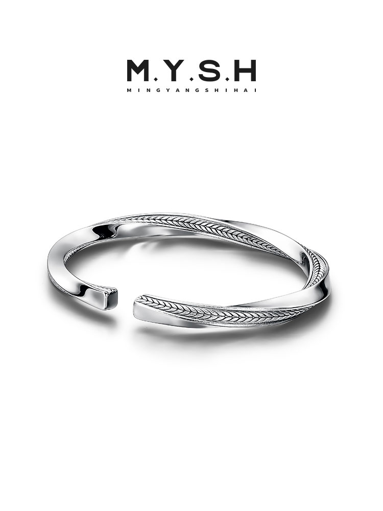 S925 Silver Wheat Möbius Open Cuff Bracelet