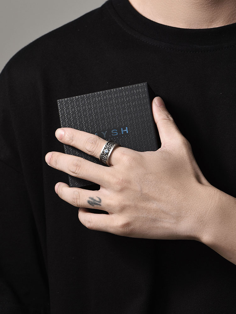 S925 Silver Braided Blue Diamond Square Ring