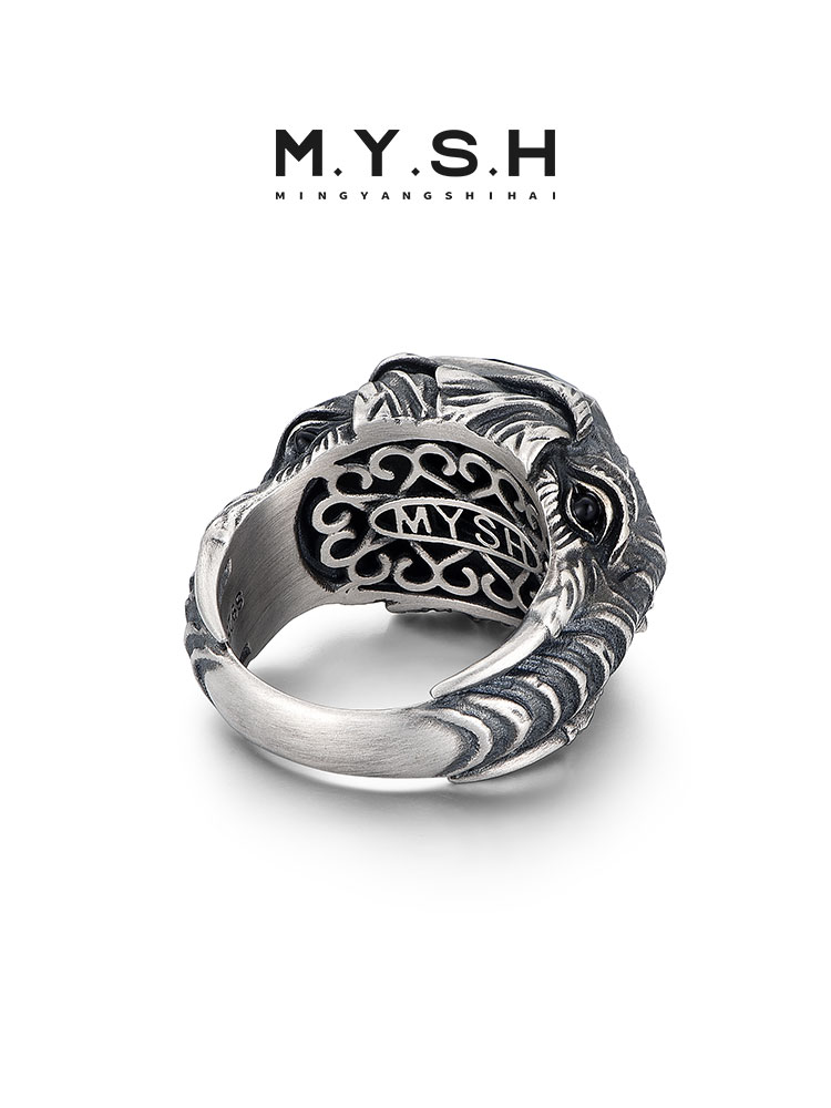 S925 Silver Black Onyx Elephant King Ring-MYSH