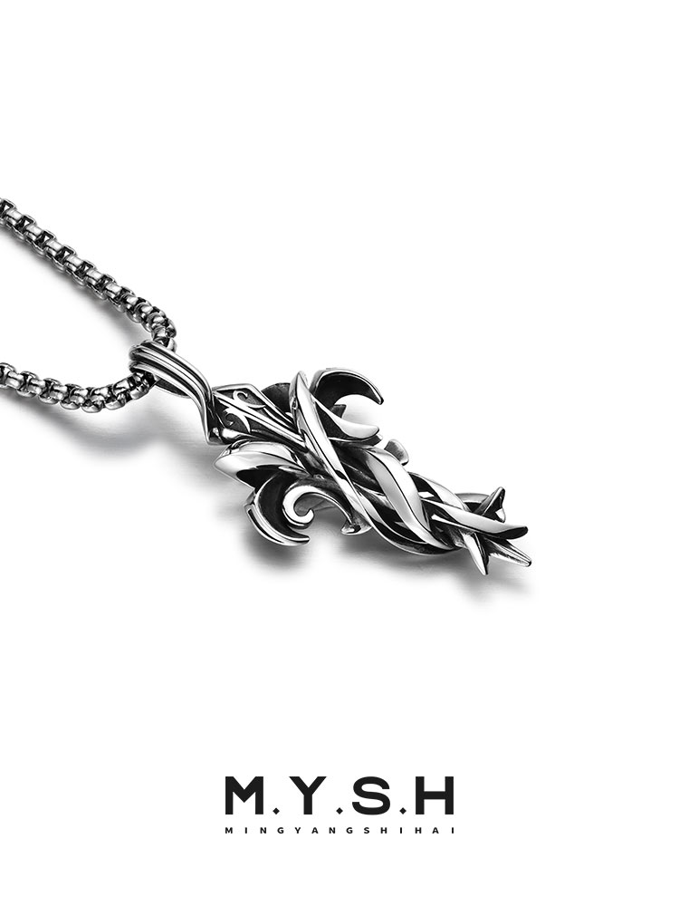 S925 Silver Ivy Entwined Cross Pendant Necklace