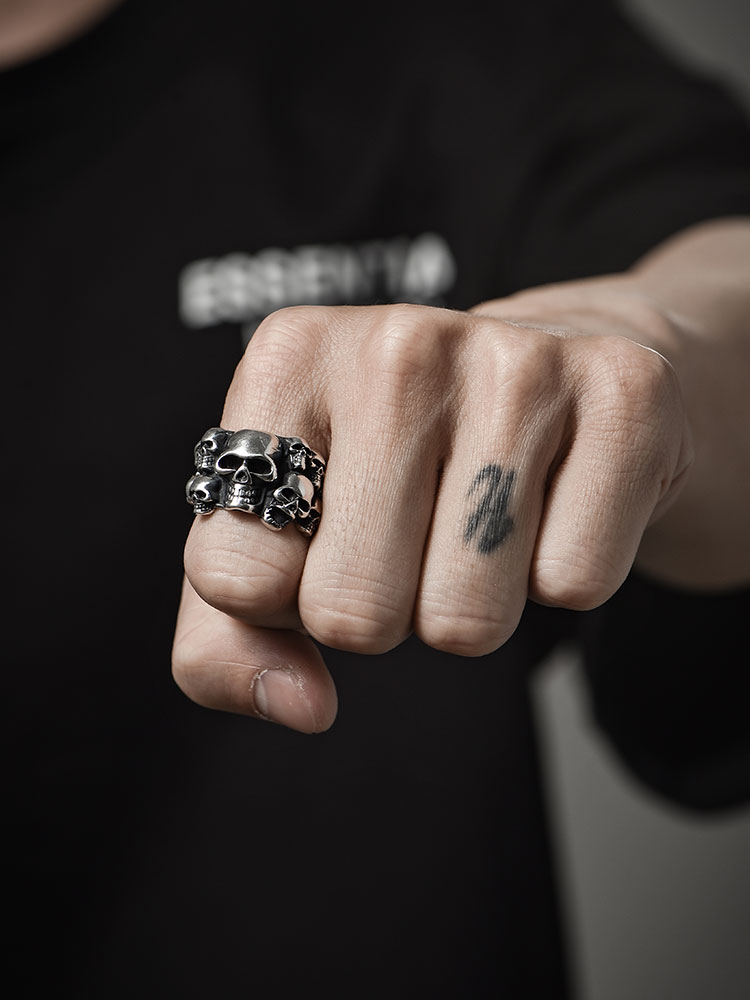 S925 Silver Multi-Skull Statement Ring