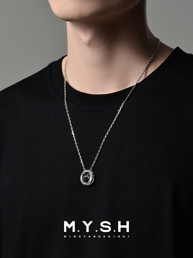 Sterling Silver Black Onyx Möbius Ring Pendant Necklace