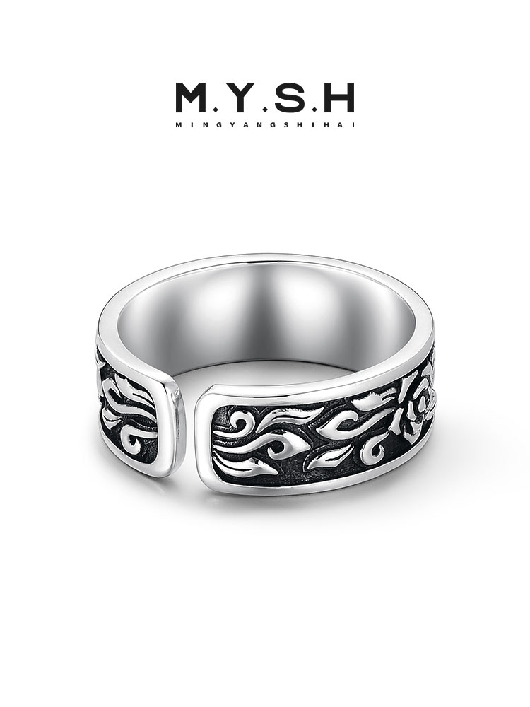 S925 Silver Vintage Rose Open Band Ring