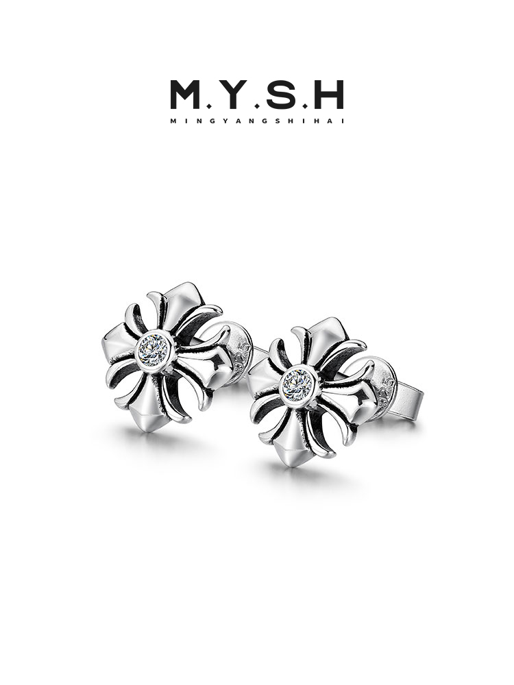 S925 Silver Cross Flower Stud Earrings