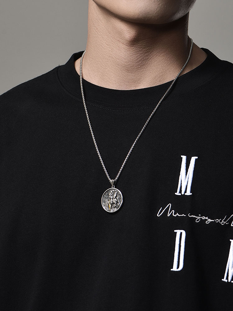 S925 Silver Warrior on Horseback Pendant Necklace