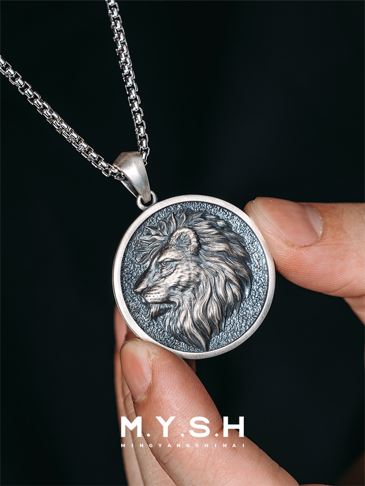 S925 Silver Lion Head Pendant Necklace