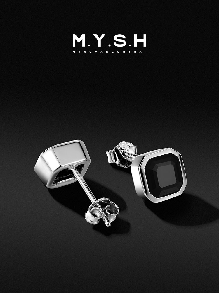 S925 Silver Black Onyx Stud Earrings for Men