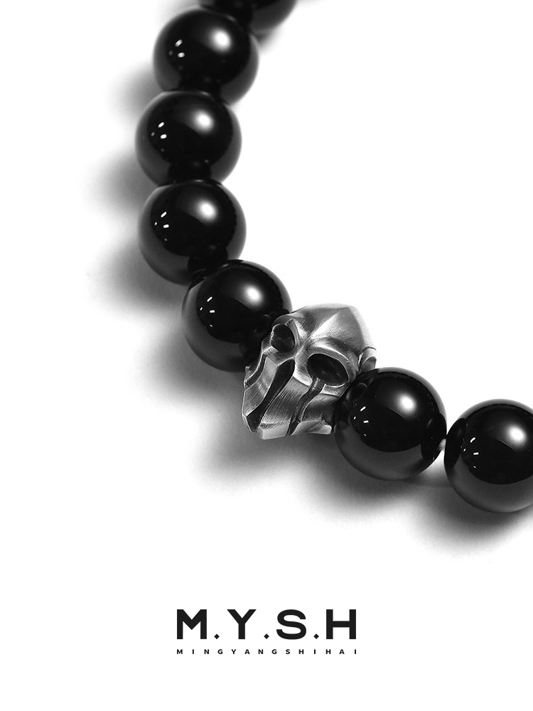 S925 Silver Spartan Skull Black Onyx Bracelet