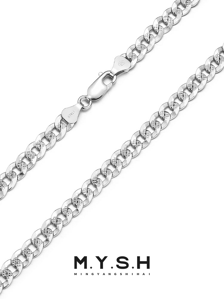 S925 Silver Thin Textured Cuban Link Chain Necklace