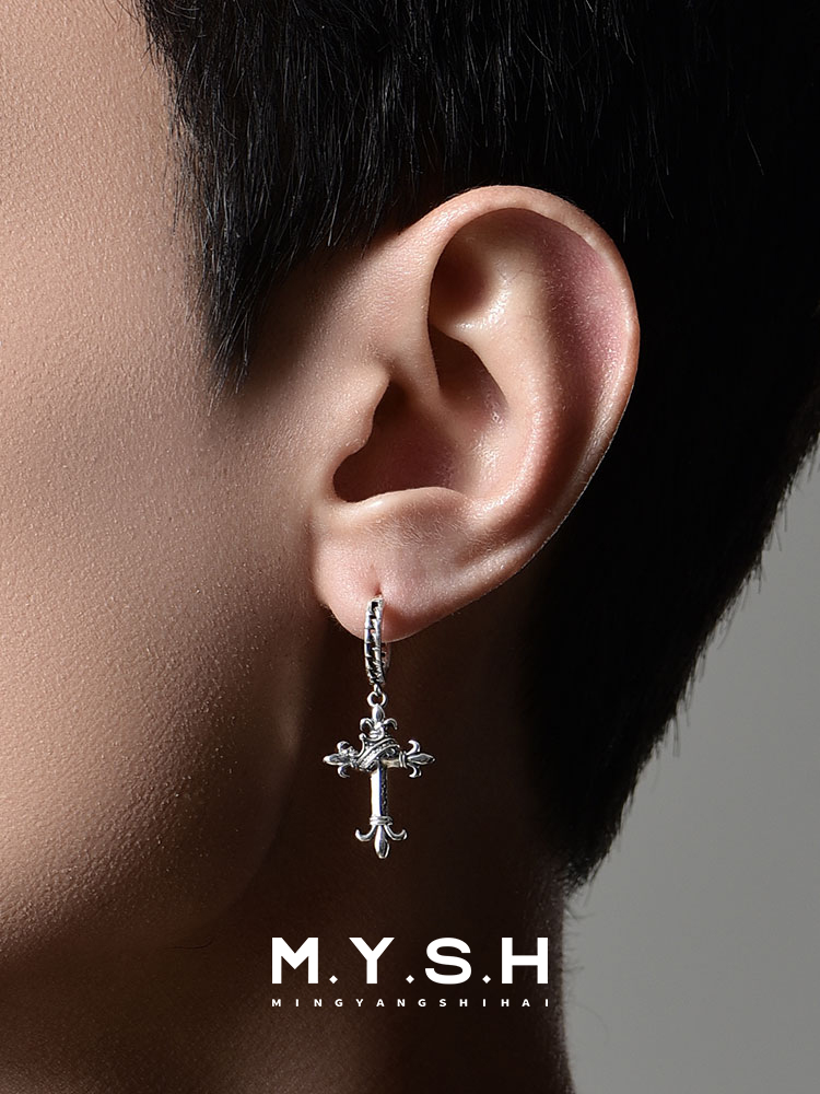 S925 Silver Fleur-de-Lis Crown Cross Drop Earrings