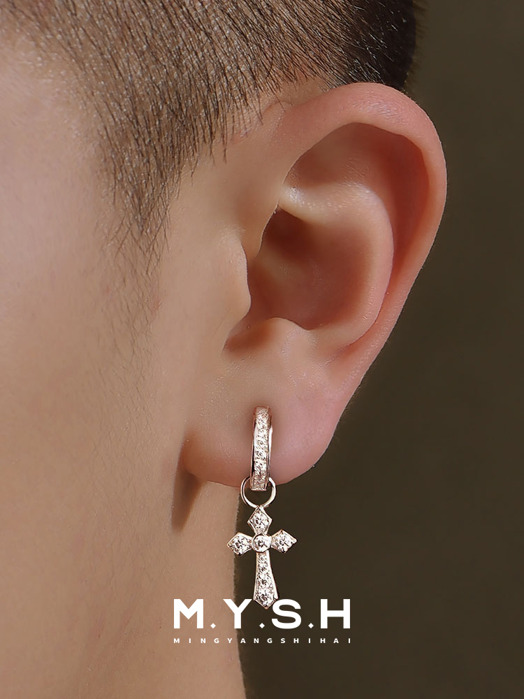 S925 Silver Pave Diamond Cross Convertible Drop Earrings