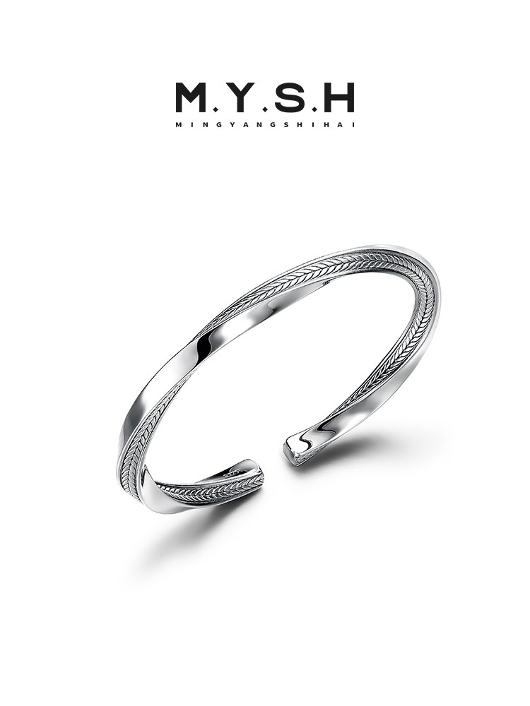 S925 Silver Wheat Möbius Open Cuff Bracelet