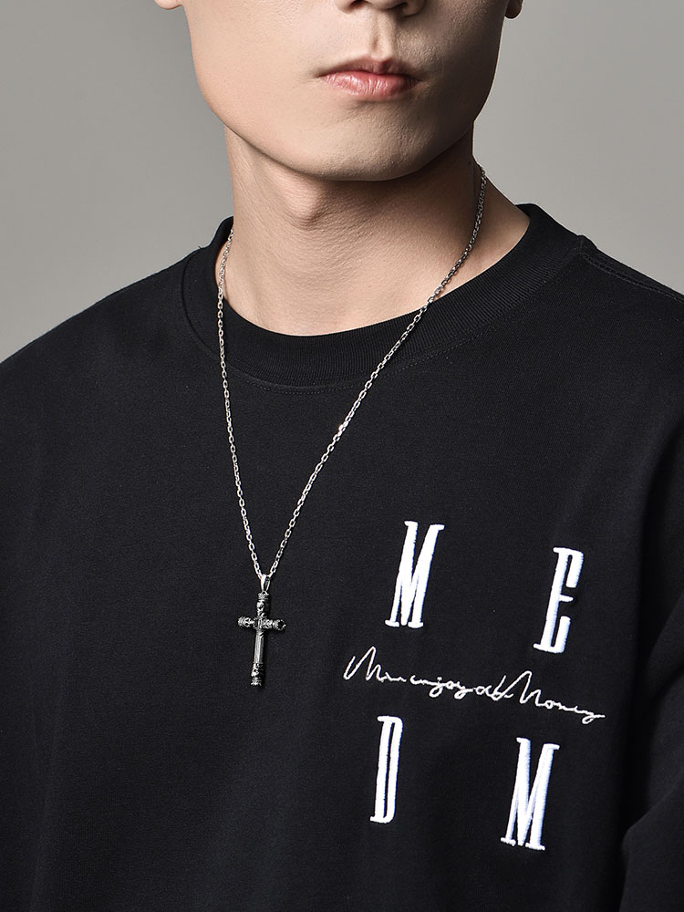 S925 Silver Skull Crown Cross Pendant Necklace