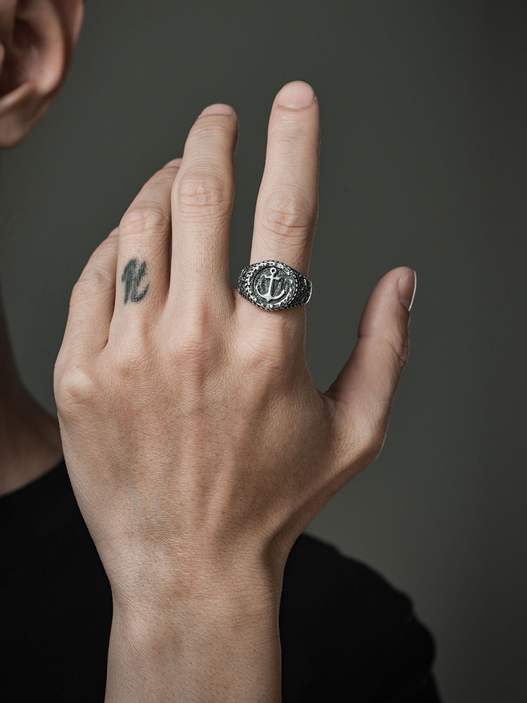 S925 Silver Anchor Vintage Open Ring