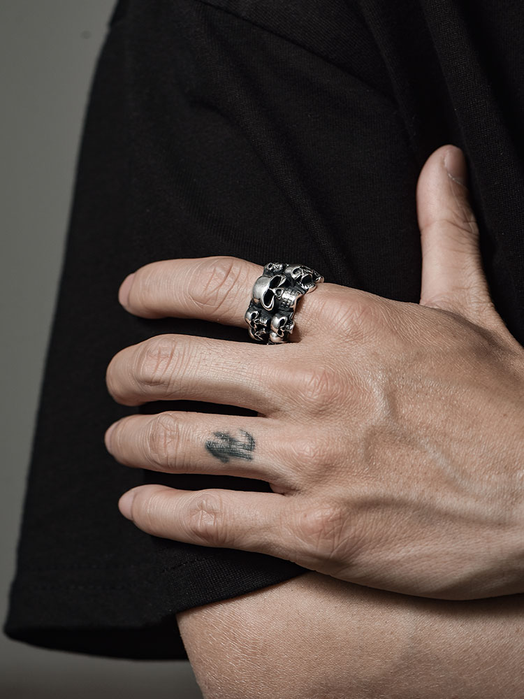 S925 Silver Multi-Skull Statement Ring