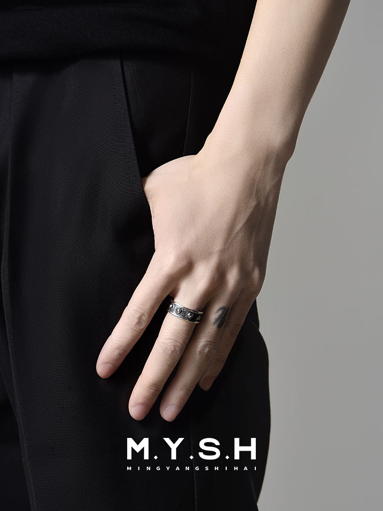 S925 Silver Soccer Ball Black Inlay Ring
