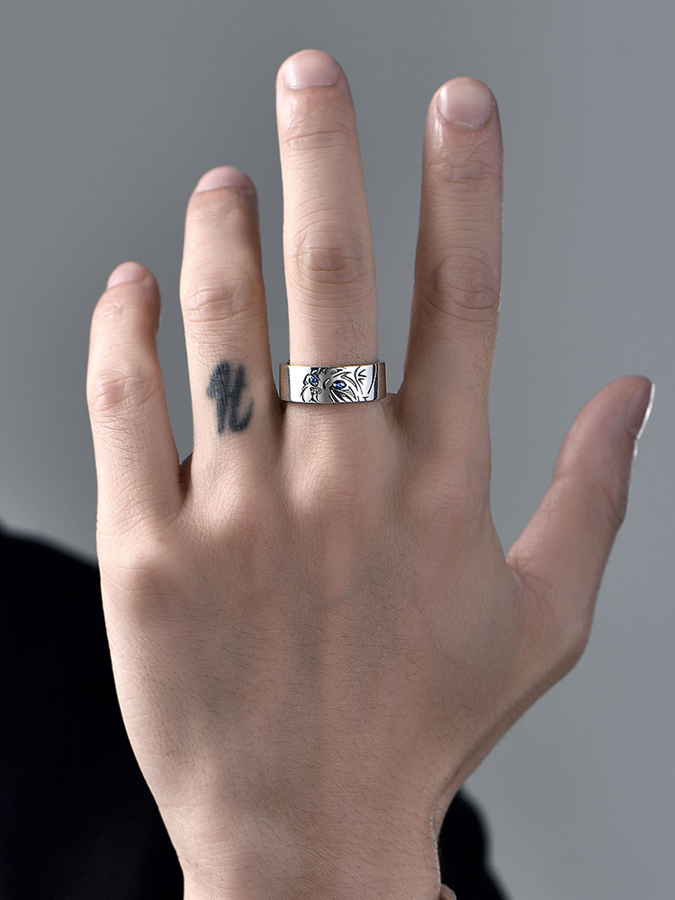 Sterling Silver Blue-Eyed Cat Open Ring