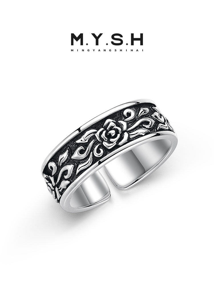 S925 Silver Vintage Rose Open Band Ring
