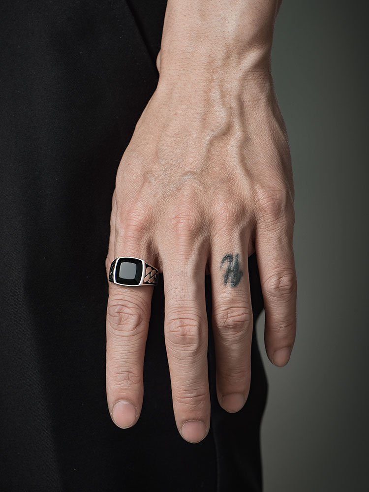 Sterling Silver Black Onyx Cuban-Style Wide Ring