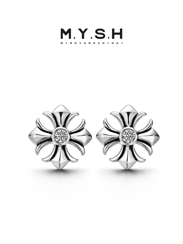 S925 Silver Cross Flower Stud Earrings