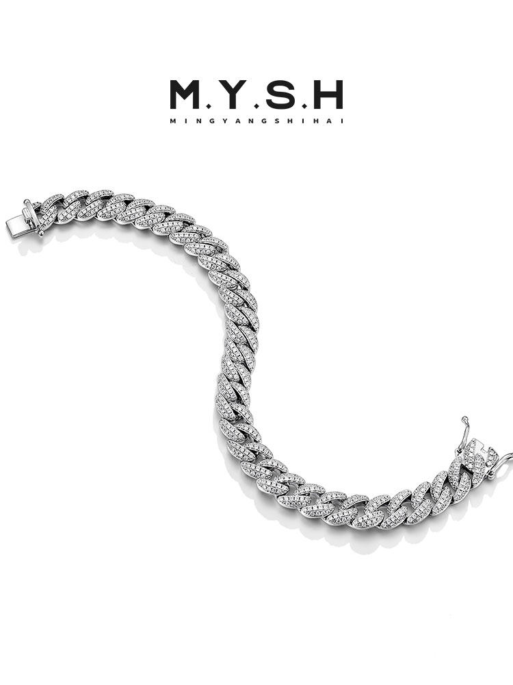 S925 Silver Pavé Diamond Cuban Link Bracelet