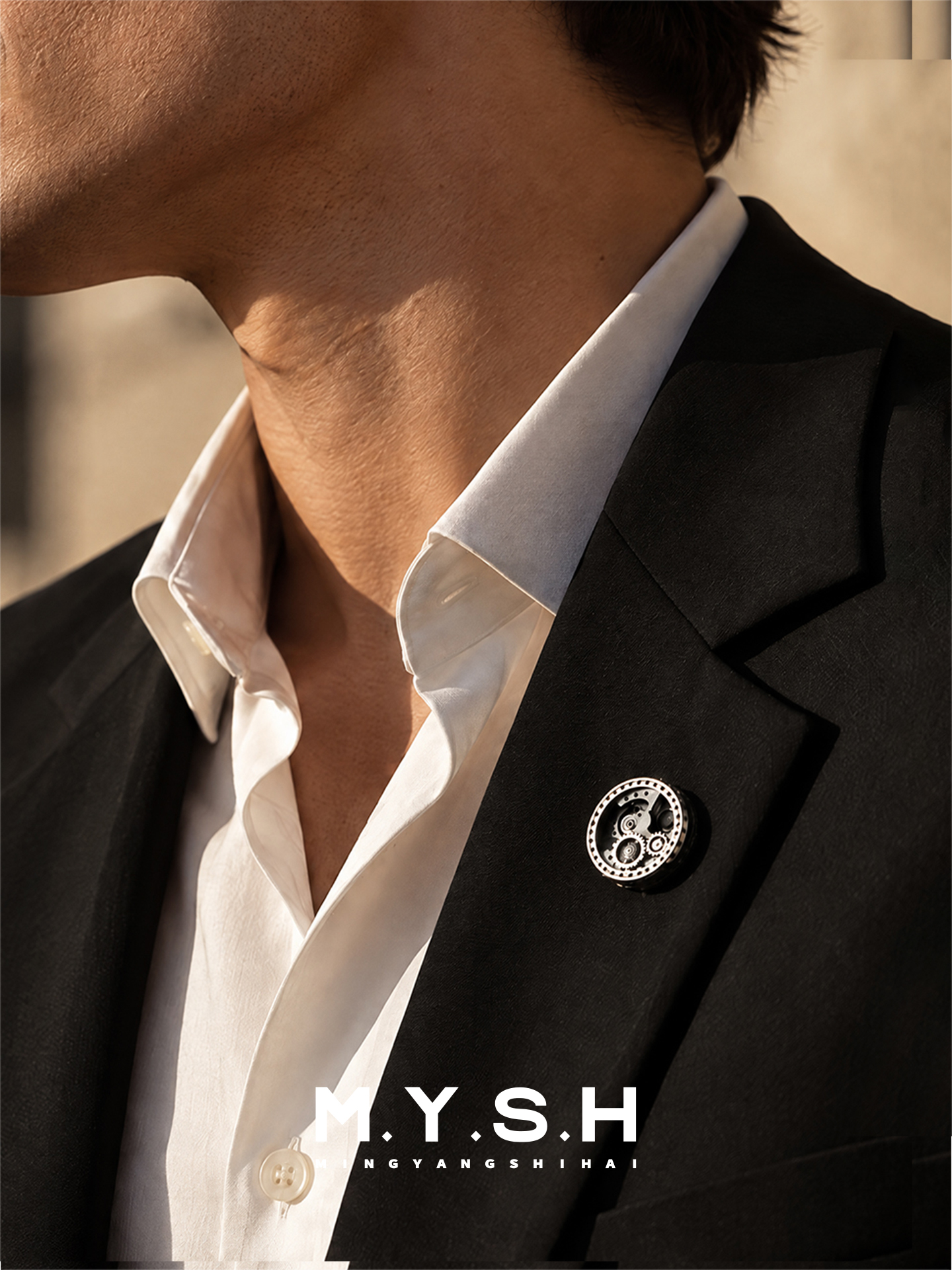 S925 Silver Gear Movement Brooch for Men