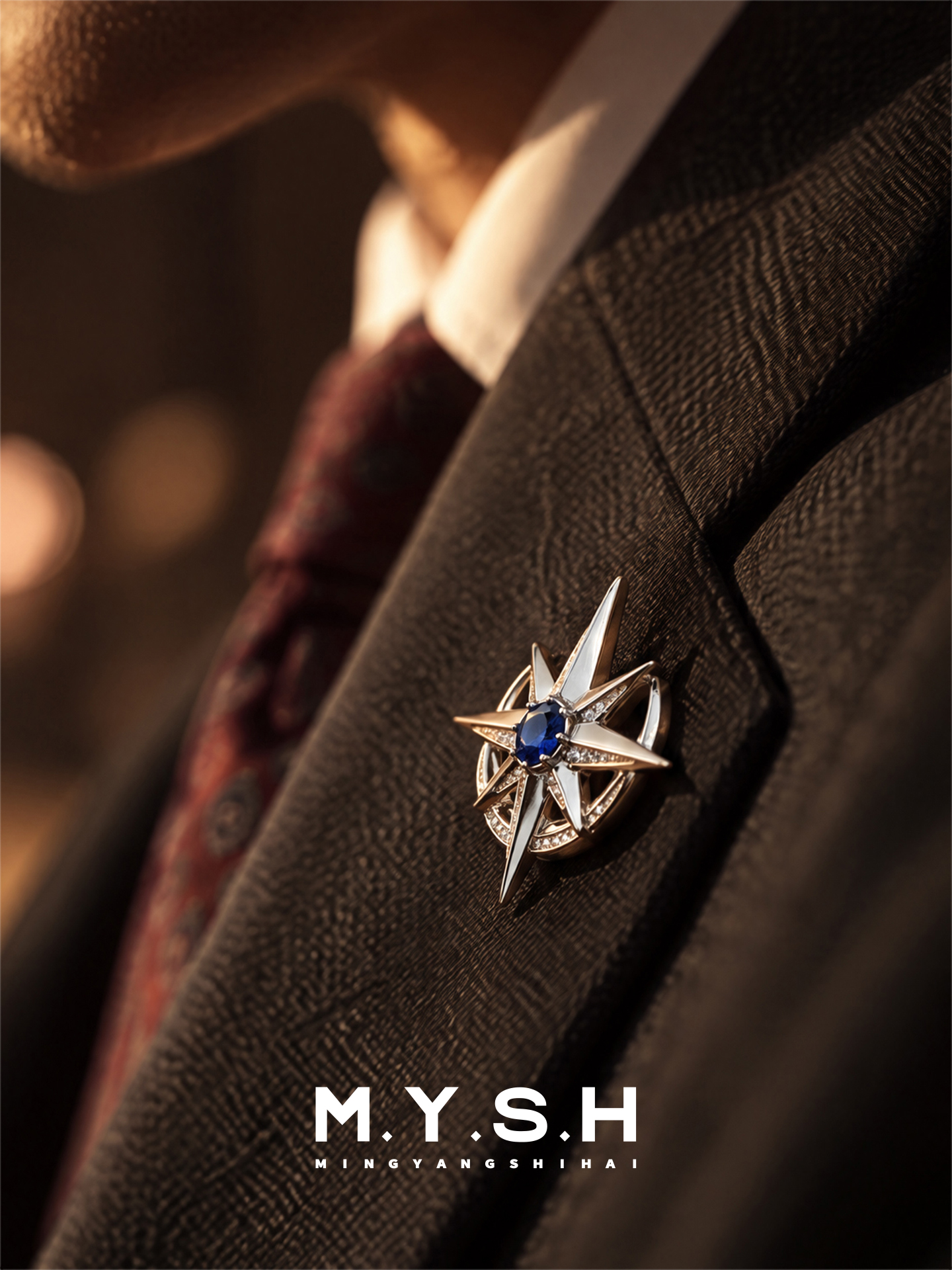 S925 Silver Eight-Point Star Brooch for Men