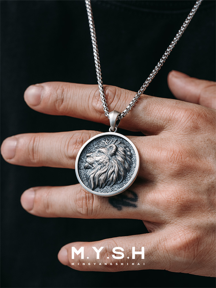 S925 Silver Lion Head Pendant Necklace