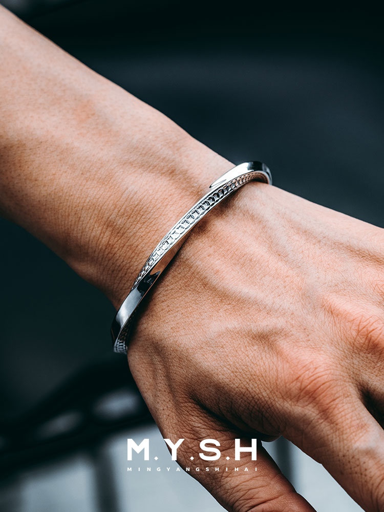 S925 Silver Möbius Twist Cuff Bracelet for Men