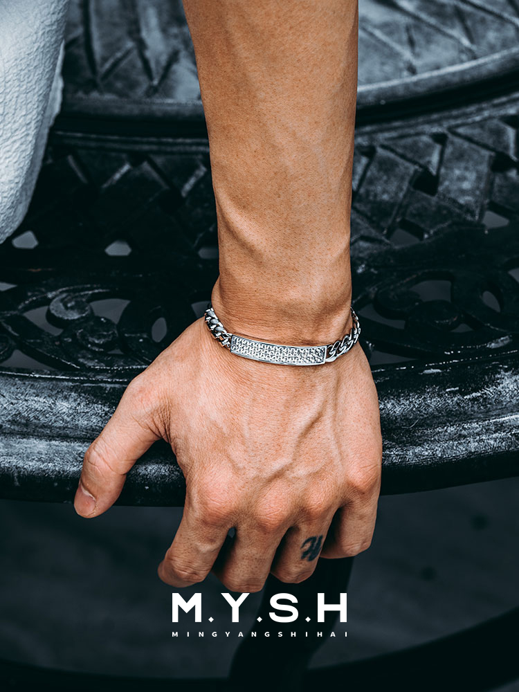 8MM S925 Silver Cuban Link Bracelet with Pavé ID Plate