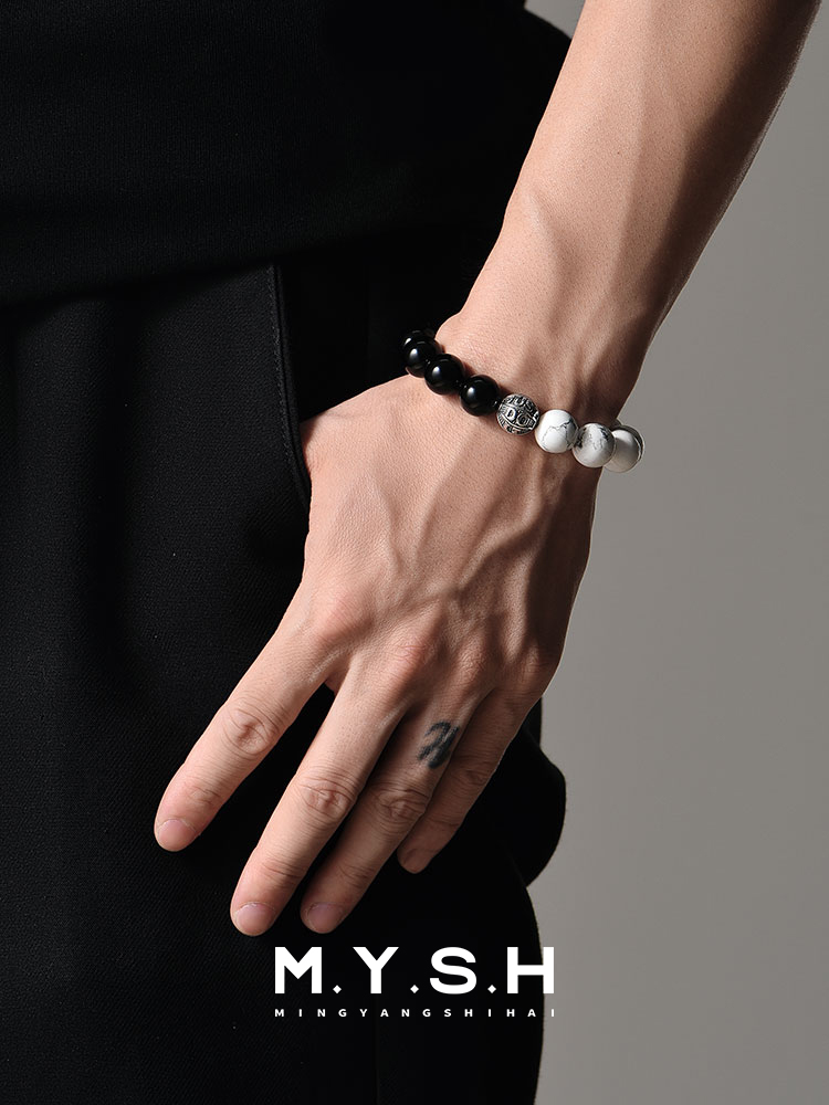 S925 Silver Basketball Charm Black & White Turquoise Bracelet