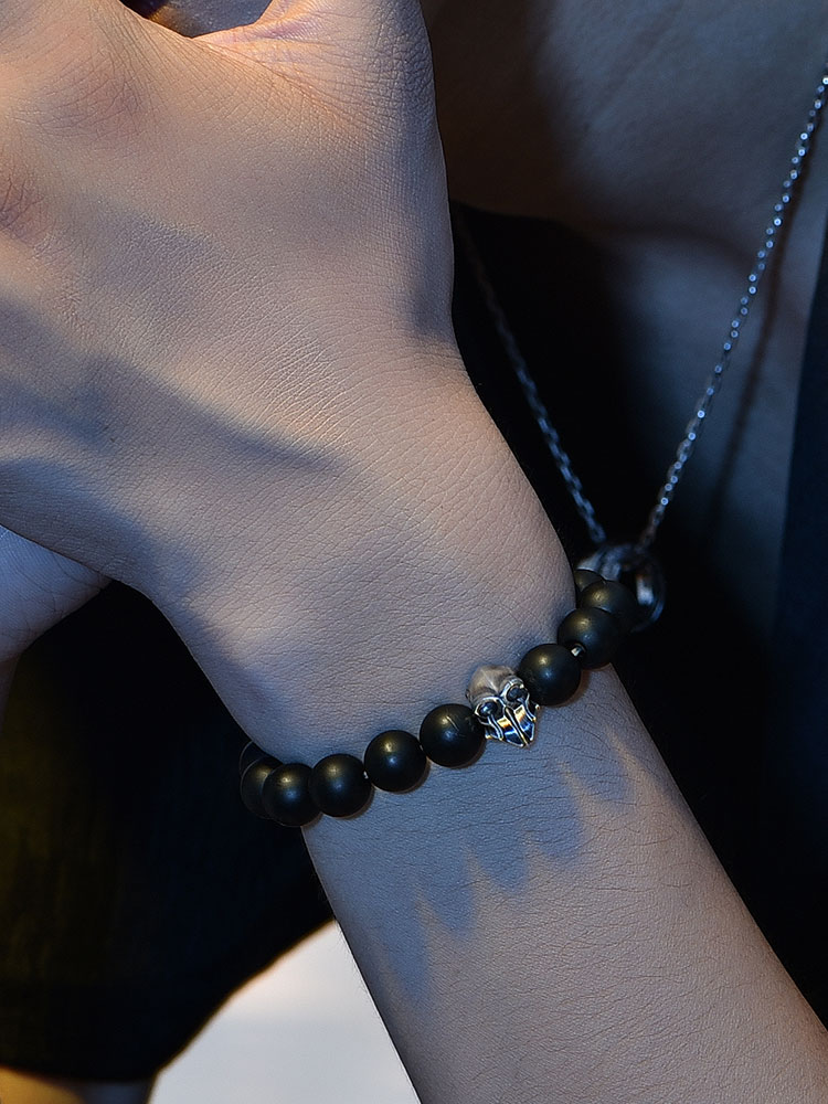 S925 Silver Spartan Skull Black Onyx Bracelet